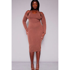 Prettylittlething Plus Chocolate HalteNeck Knitted Midi NWT Size XXL